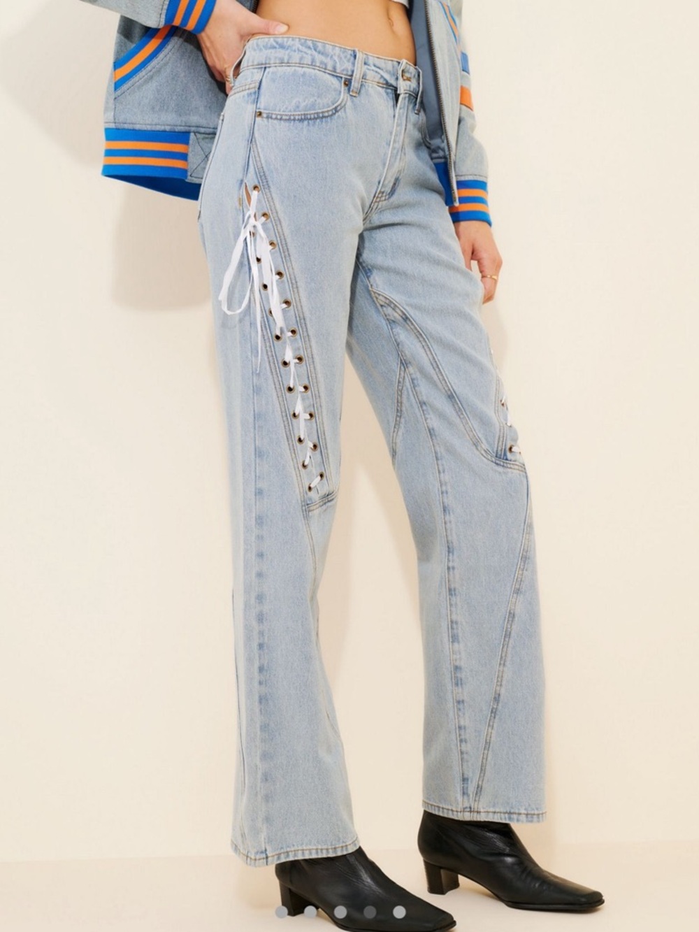 Lioness Light Wash Lace-Up Wide Leg Jeans